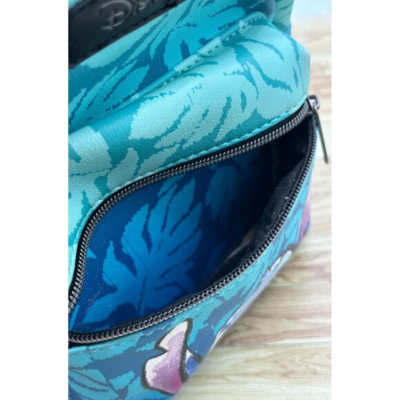Disney Lilo & Stitch Loungefly Blue Tropical Leaves Mini Backpack Zippered EUC - Picture 14 of 16